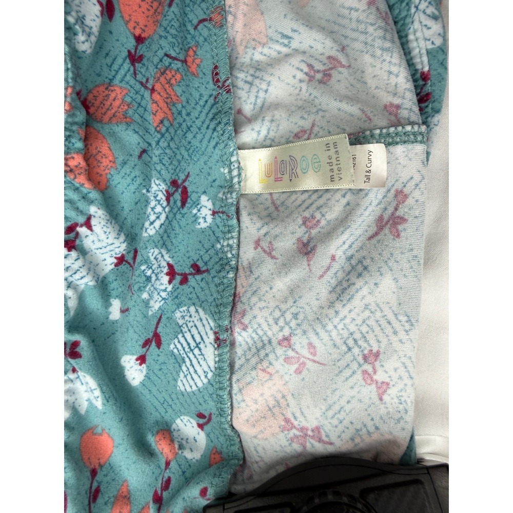LuLaRoe Leggings Bundle Tall & Curvy TC Floral Geometric Blue Teal 2 Pack - Picture 11 of 14